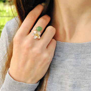 Aventurine Gemstones Flower Ring