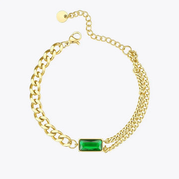 Green Stone Link Chain Bracelets