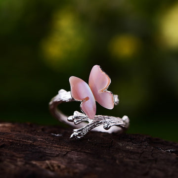 Cute Butterfly on Branch Ring