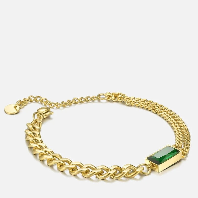 Green Stone Link Chain Bracelets